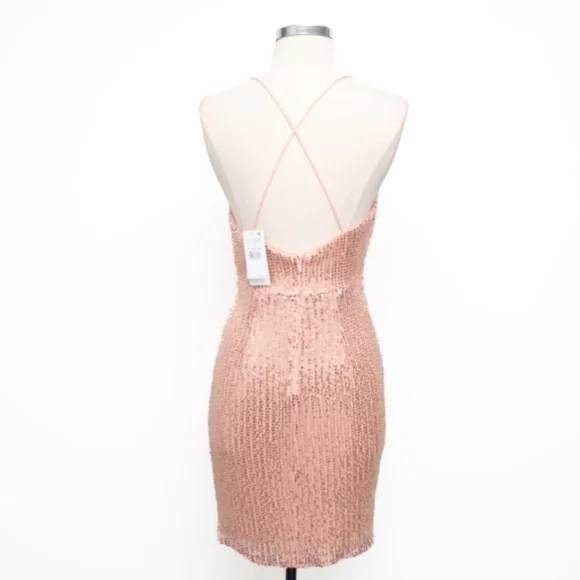 Liv Foster -  Rosy Peach Sequin Draped Plunge V-Neck Mini Dress‎ - Picture 6 of 15